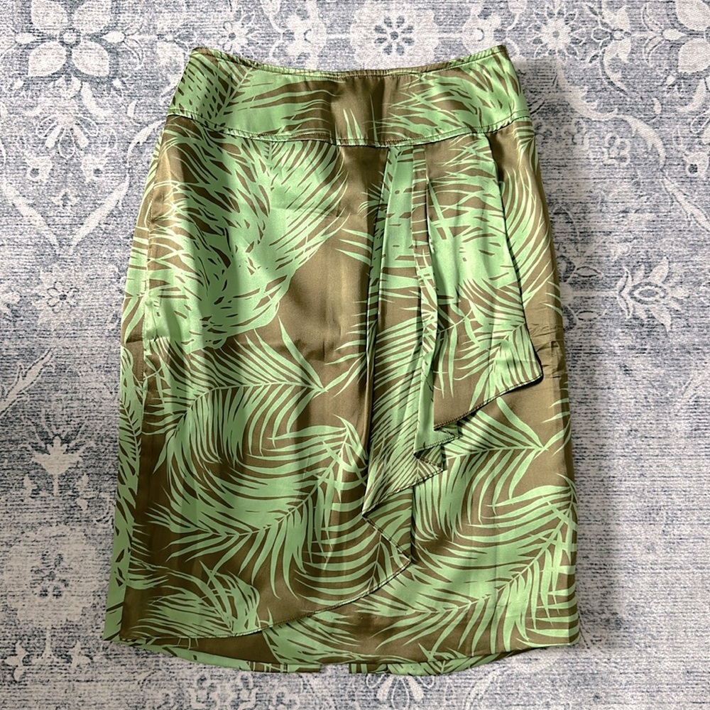 Tropical silk skirt with faux wrap design